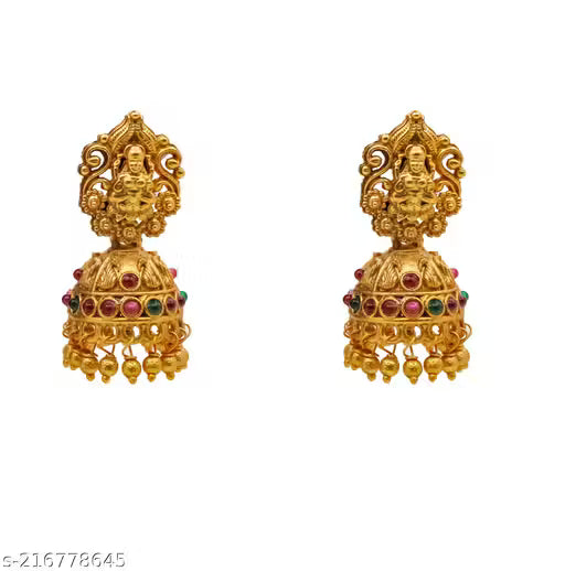 Traditional Lakshmi Devi Haram Necklace Set for Women | Gold Plated Matte Finish Temple Jewellery with Earrings | Bridal & Festive Jewellery Set ποΈ swatistore.com