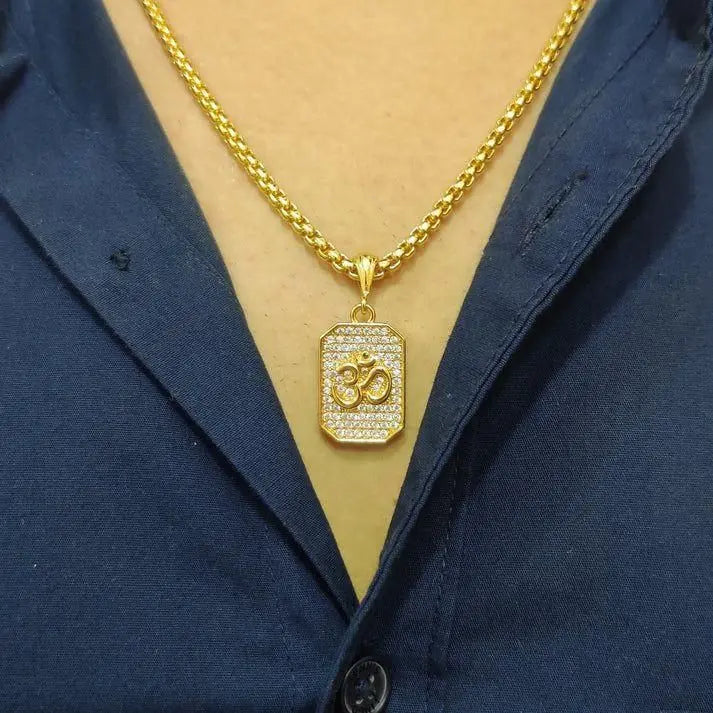 Gold Plated Om Diamond Pendant and Chain mkp0fp-jd
