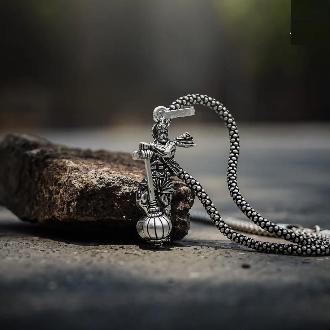 Hanumanji With Gada Silver Pendant Chain mkp0fp-jd