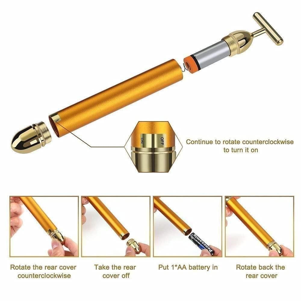 24K Gold Energy Beauty Bar Electric Facial Massage Roller mkp0fp-jd