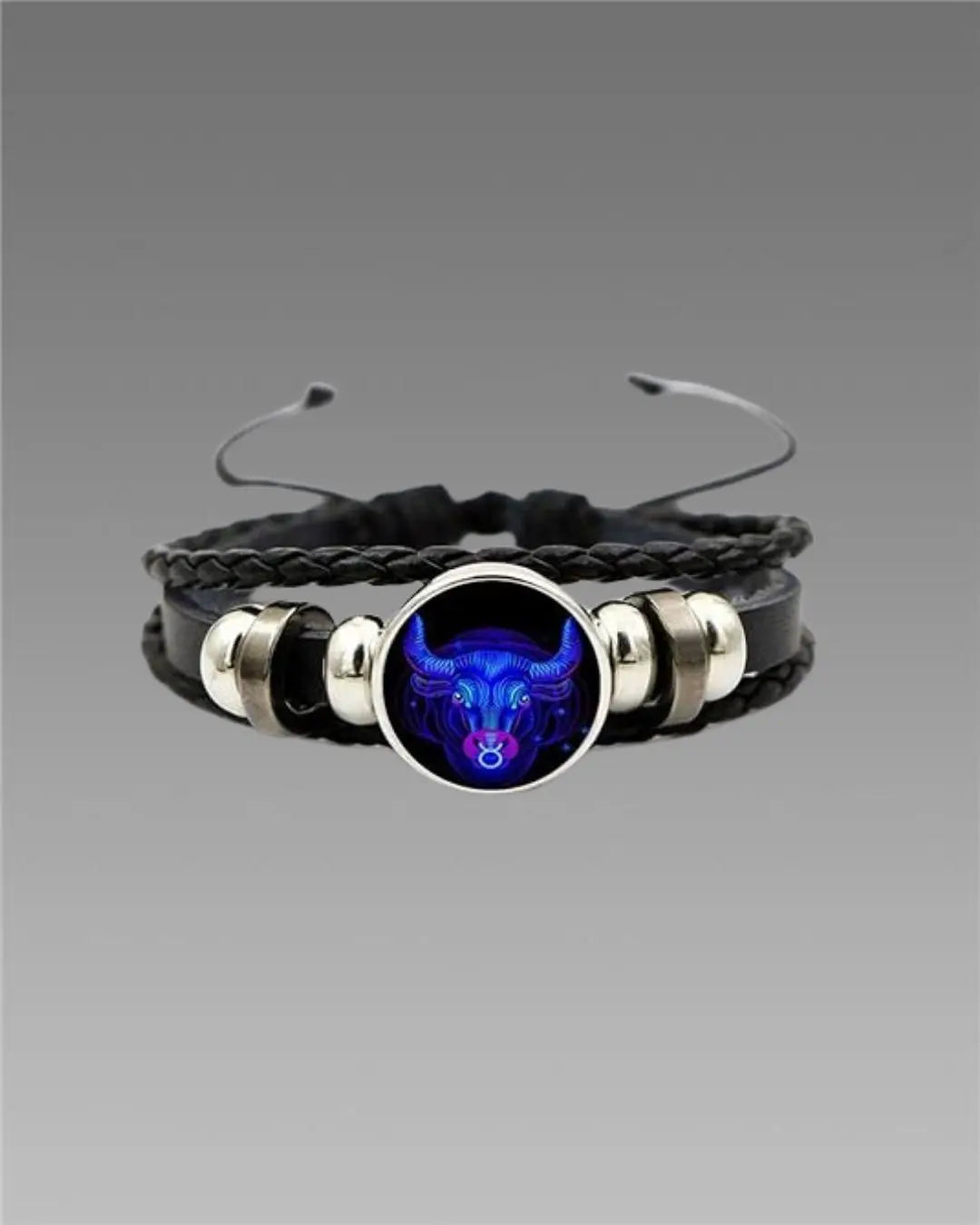 Zodiac Constellation Braided Design Black Leather Bracelet Adjustable mkp0fp-jd