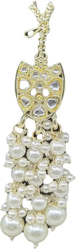 Gold-Plated Stone-Studded Necklace and Earrings With Maang Tika