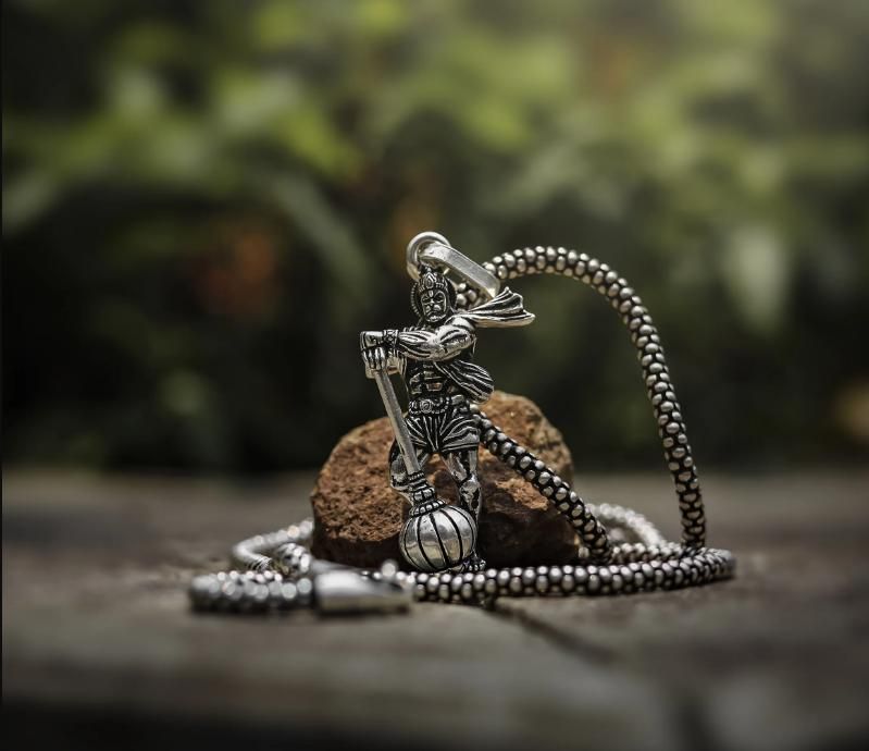 Hanumanji With Gada Silver Pendant Chain mkp0fp-jd