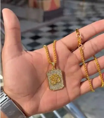 Gold Plated Om Diamond Pendant and Chain mkp0fp-jd