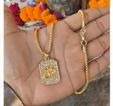 Gold Plated Om Diamond Pendant and Chain mkp0fp-jd