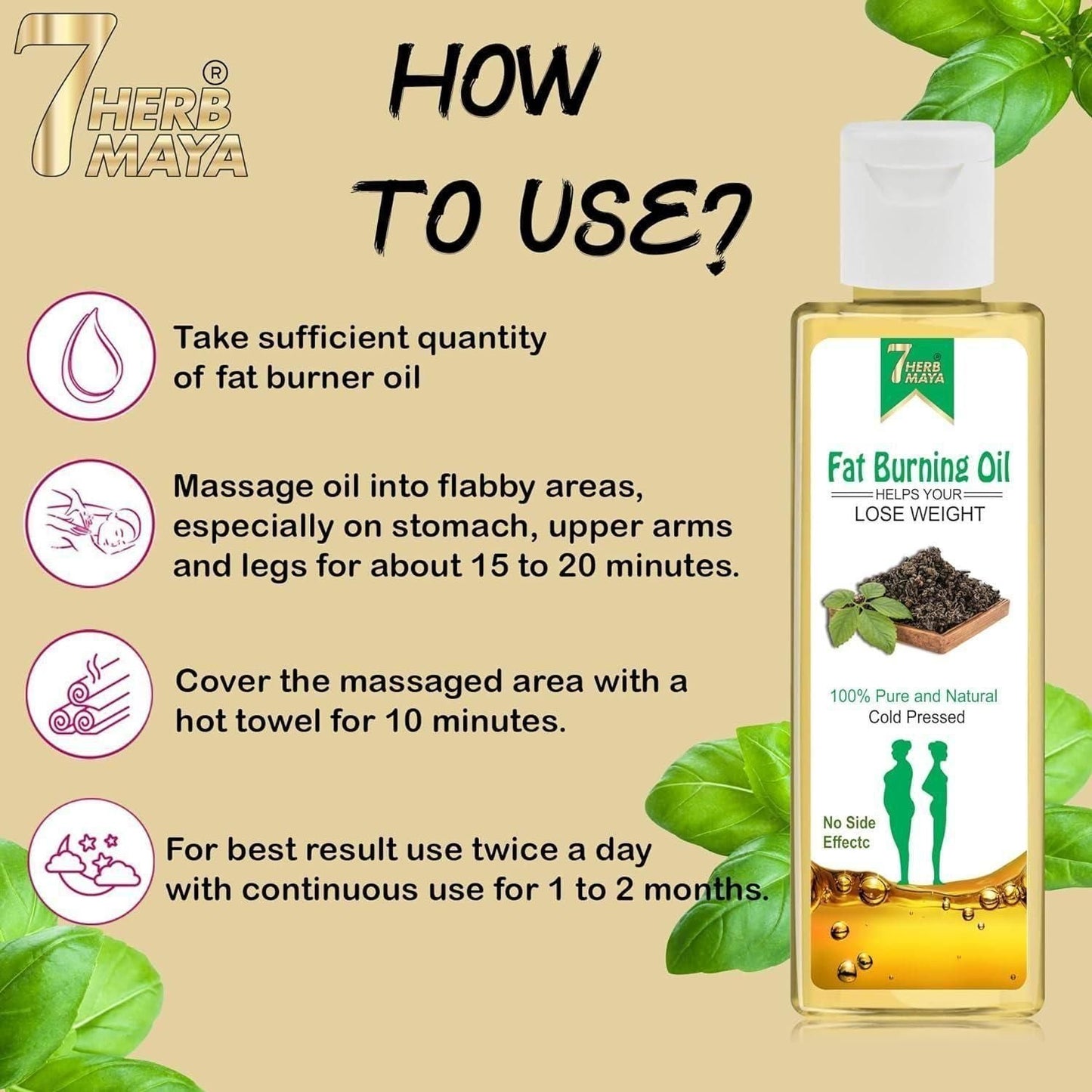 7Herbmaya Fat Burning Oil, Slimming oil, Fat Burner, Anti Cellulite & Skin Toning Slim Oil (Pack of 2) mkp0fp-jd