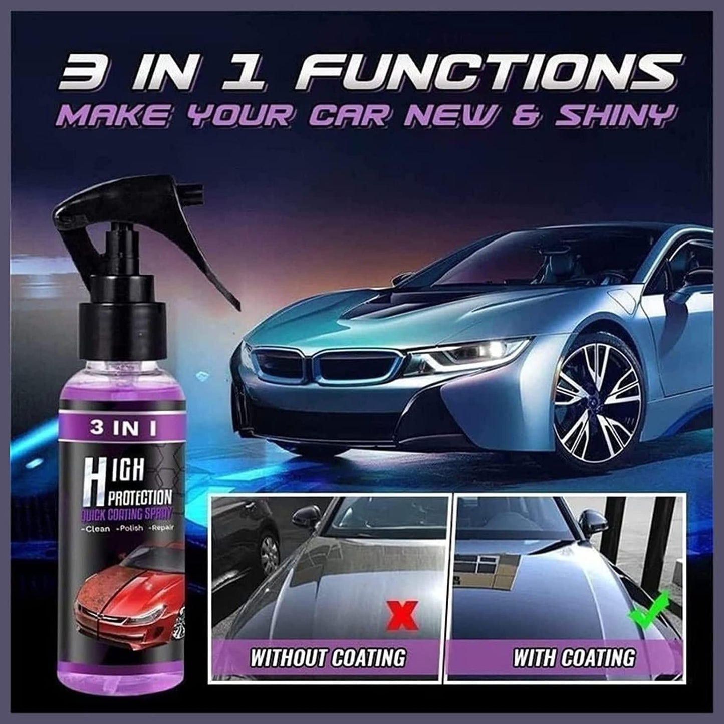 3 in 1 High Protection Quick Car Ceramic Coating Spray - Car Wax Polish Spray (Pack 1) mkp0fp-jd