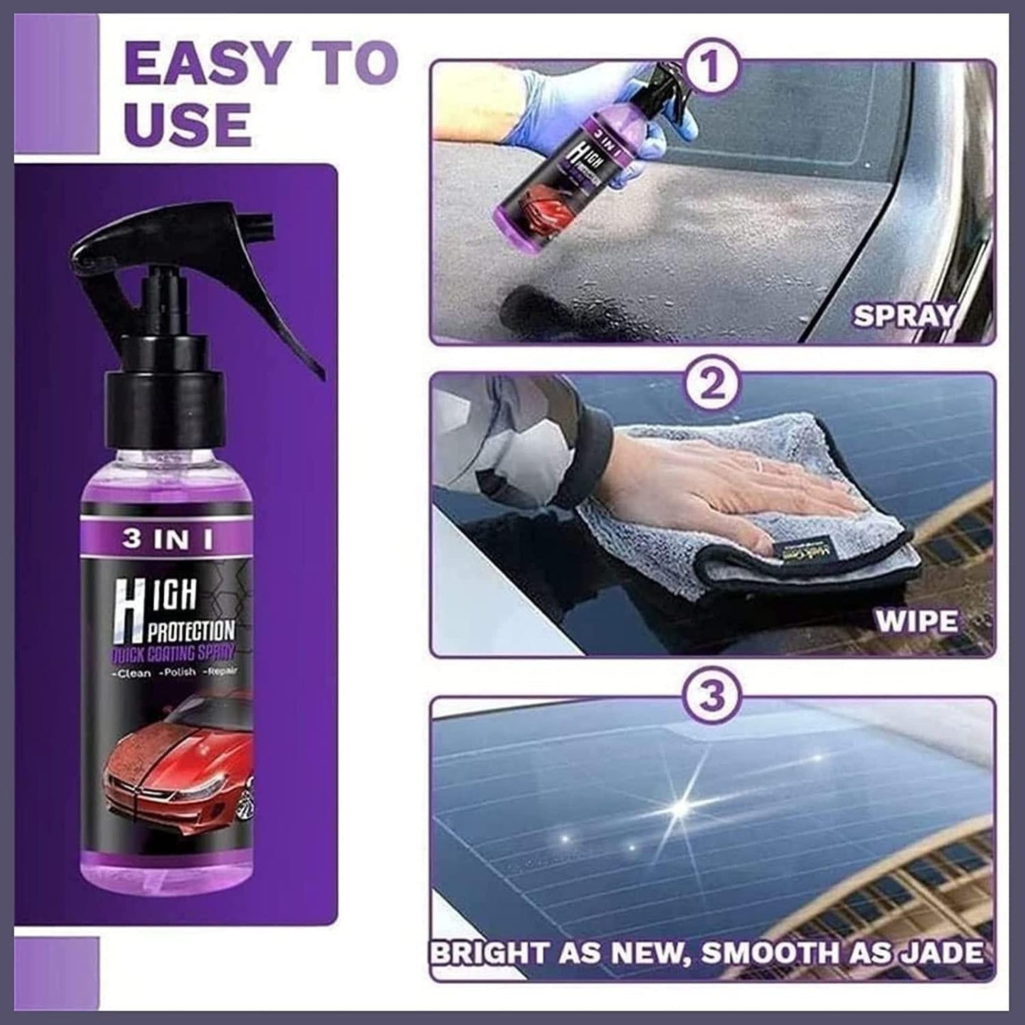 3 in 1 High Protection Quick Car Ceramic Coating Spray - Car Wax Polish Spray (Pack 1) mkp0fp-jd