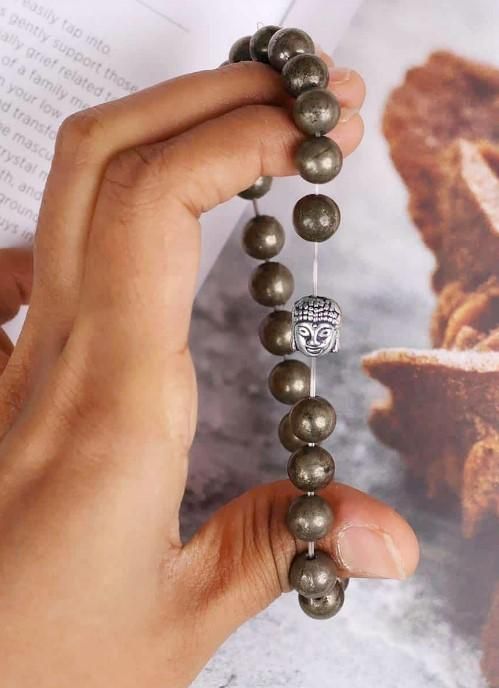 Unisex Pyrite Elastic Bracelet with Lucky Charm mkp0fp-jd