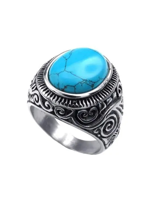 Men Silver-Plated Blue Stone Studded Oxidized Ring mkp0fp-jd
