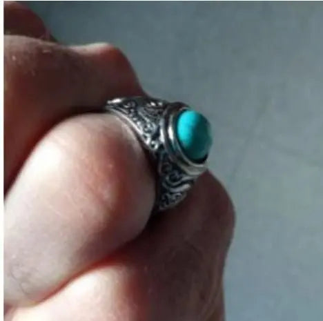 Men Silver-Plated Blue Stone Studded Oxidized Ring mkp0fp-jd