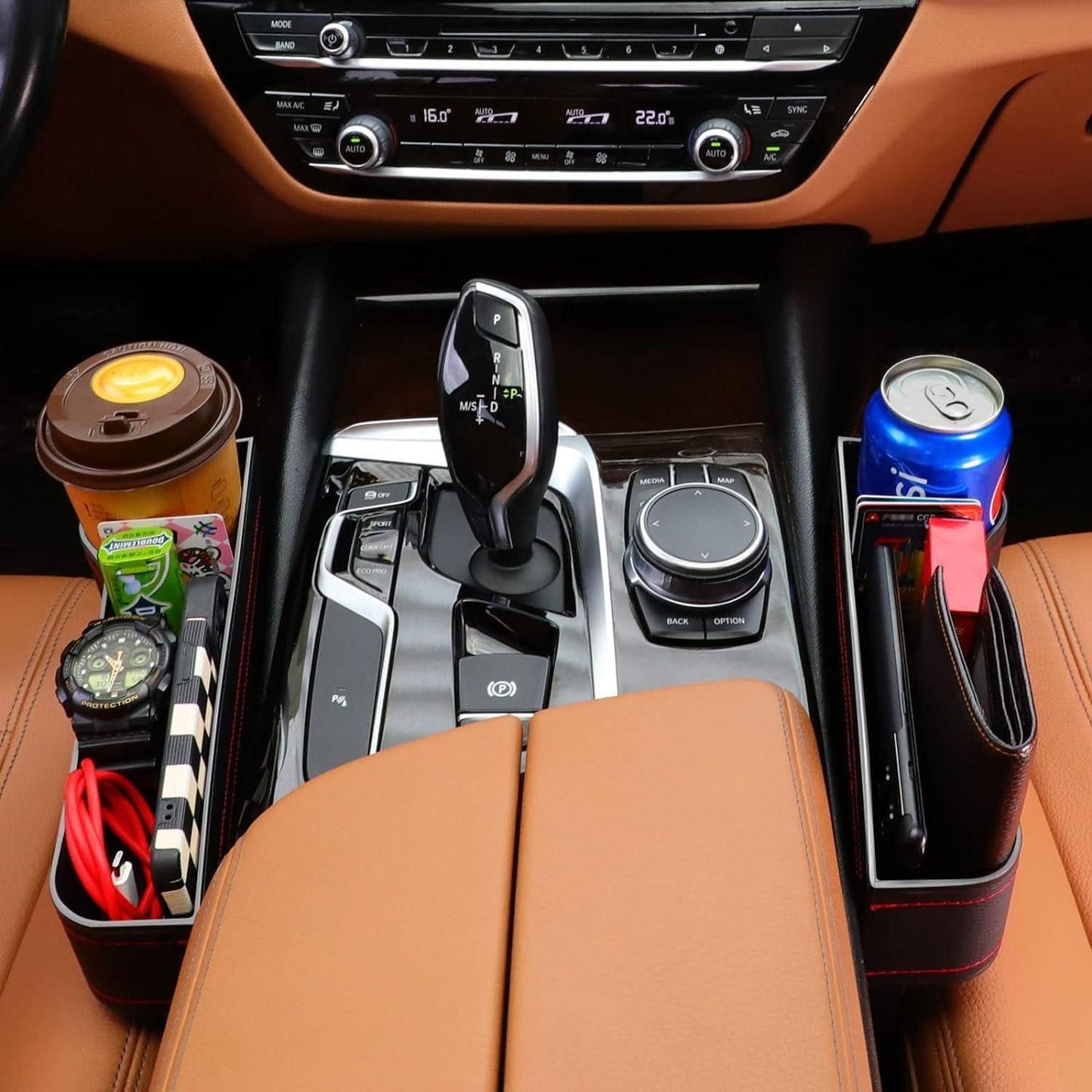 Seat Pockets PU Leather Car Console Side Organizer with Assorted Colour mkp0fp-jd