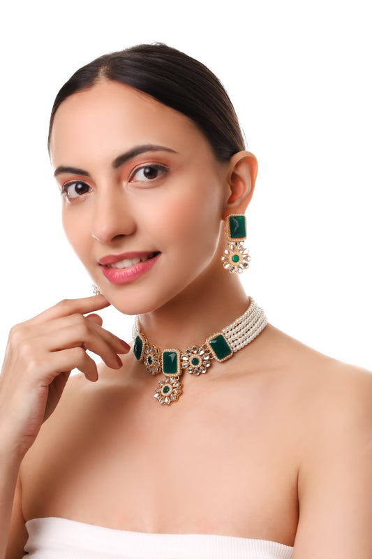 Pearl Multi String Five Layered Rajasthani Style Vintage Necklace Set With Earrings Jewellery For Women & Girls