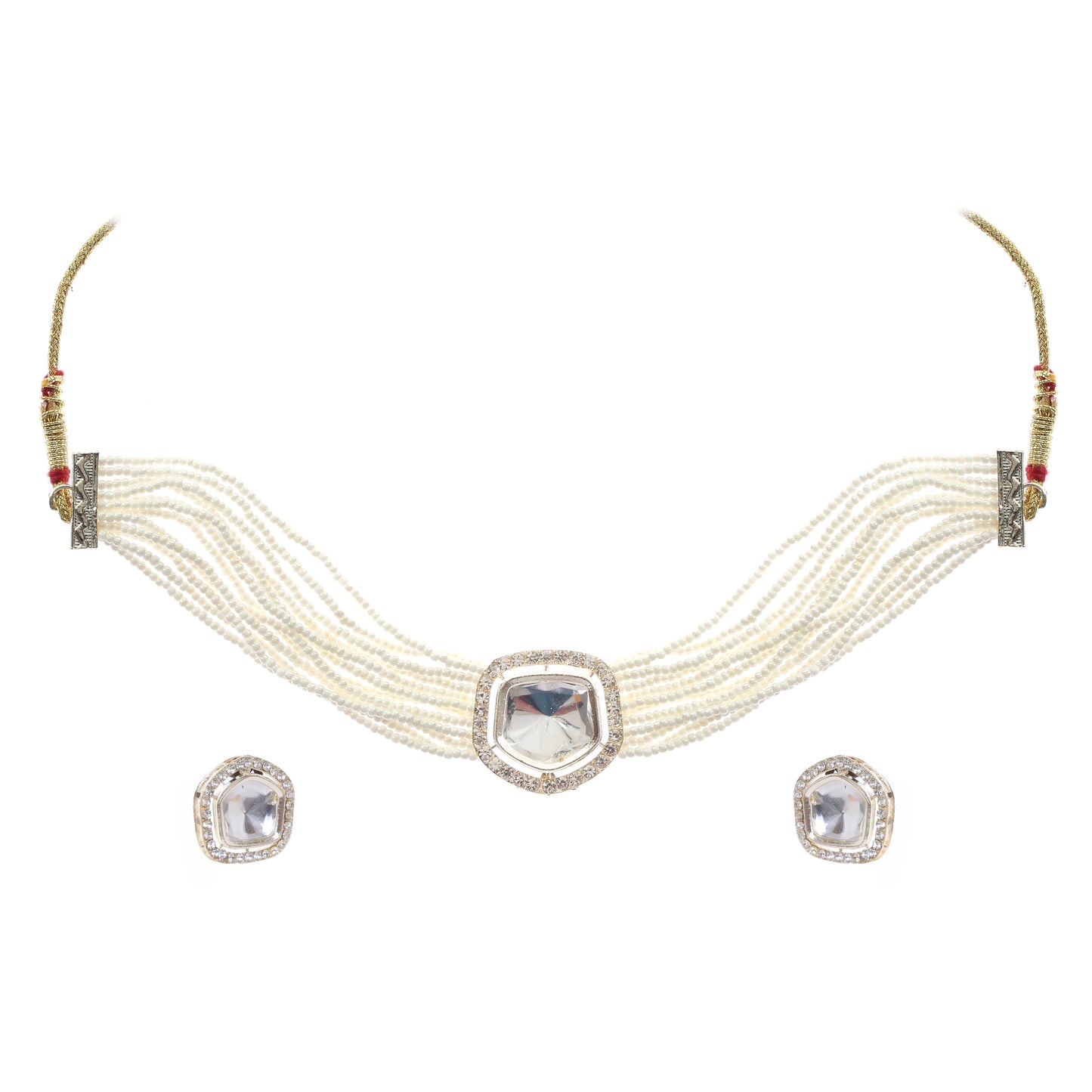 Gleaming Small Pearls Unique Jewellery Set