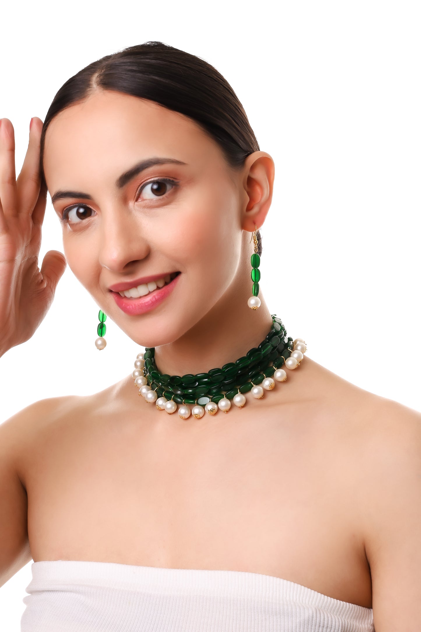 Jade Green Stone Choker Necklace: Indian Pearl Jewelry