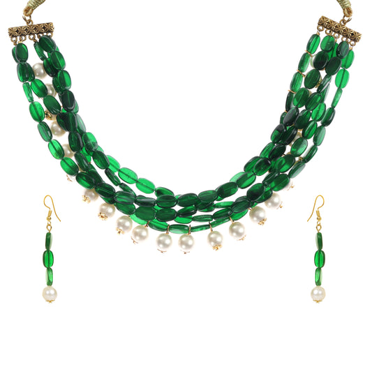 Jade Green Stone Choker Necklace: Indian Pearl Jewelry