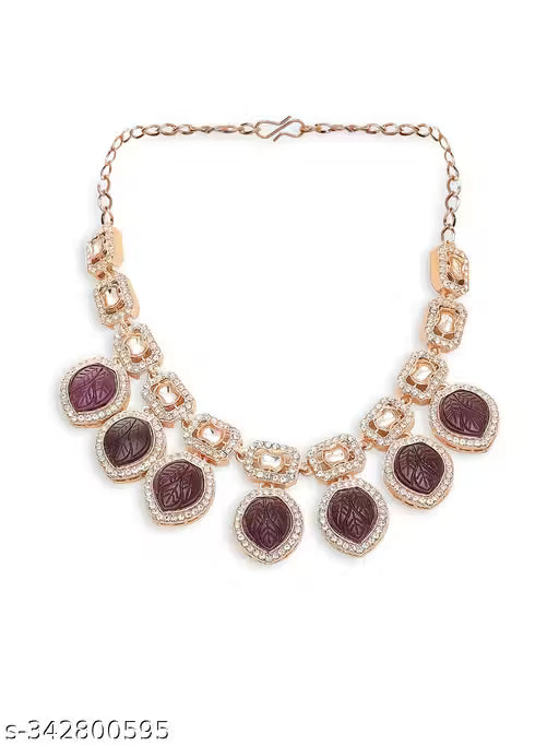 Carving Premium Beads Rose Gold Finish Designer Necklace Set 🛍️ swatistore.com