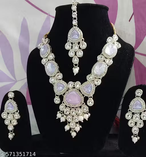 Kundan Lavender Necklace Set for Women