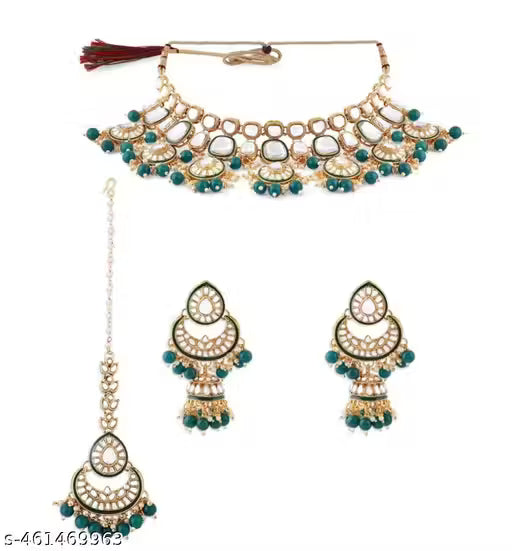 GOLD PLATED KUNDAN STUDDED JEWELLERY SET