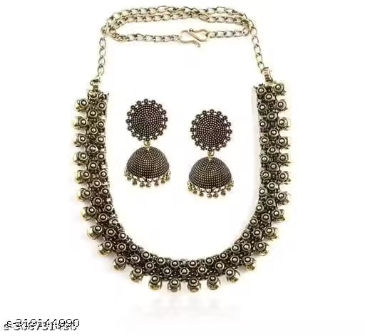 Beautiful oxodise german silver necklace set with jumka for women and girls by creative alankar