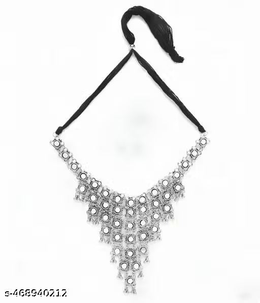 Latest stylish mirror silver oxidized jewellery set