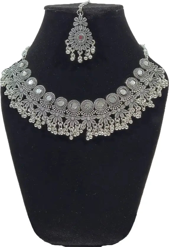 Oxidised Silver, Alloy Silver Silver, White Jewel Set (Pack of 4)