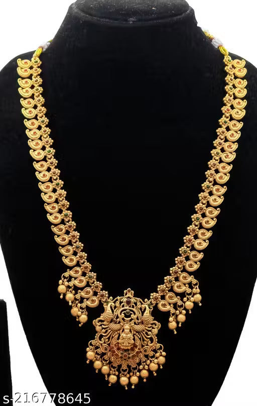 Traditional Lakshmi Devi Haram Necklace Set for Women | Gold Plated Matte Finish Temple Jewellery with Earrings | Bridal & Festive Jewellery Set ποΈ swatistore.com