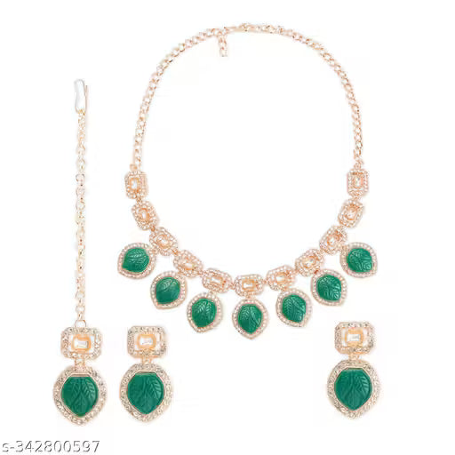 Carving Premium Beads Rose Gold Finish Designer Necklace Set 🛍️ swatistore.com