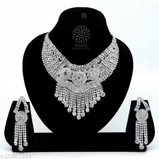 Heavy Silver Jewellery Set for Women – Diamond Look Necklace & Earrings | Wedding & Navratri Special 🛍️ swatistore.com