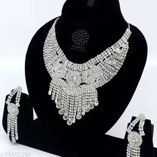 Heavy Silver Jewellery Set for Women – Diamond Look Necklace & Earrings | Wedding & Navratri Special 🛍️ swatistore.com