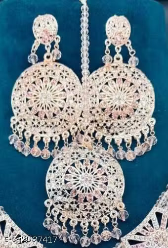 Rose Gold Plated Jewelry Set With Pink Color, Traditional Jewelry Set For Women & Girls