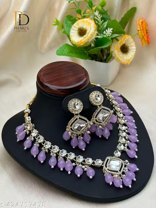 Premium Lavender Colour Choker Necklace Set For Women 🛍️ swatistore.com