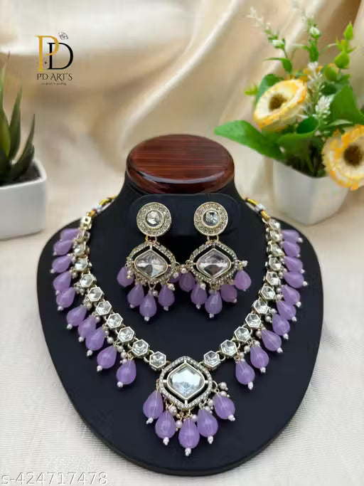 Premium Lavender Colour Choker Necklace Set For Women 🛍️ swatistore.com