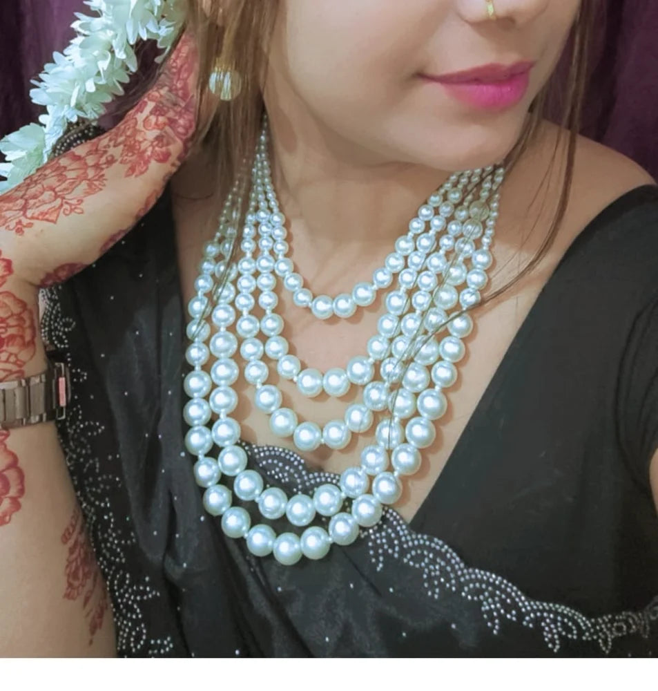 Western White Pearl 5 Lines Necklace Set