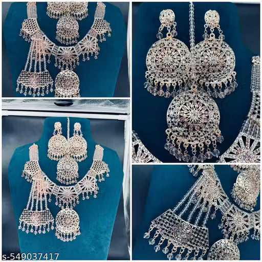 Rose Gold Plated Jewelry Set With Pink Color, Traditional Jewelry Set For Women & Girls