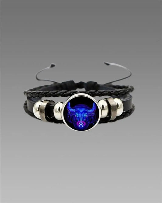 Zodiac Constellation Braided Design Black Leather Bracelet Adjustable mkp0fp-jd