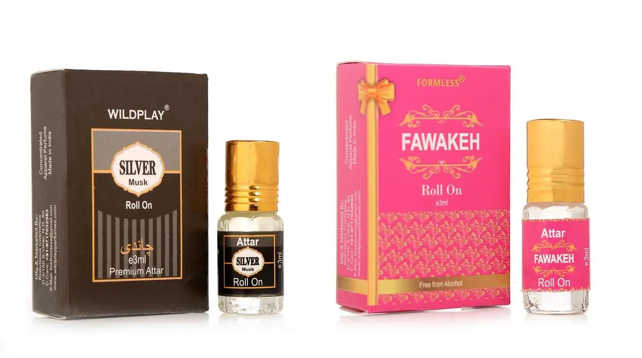 Silver Musk 3ml Attar 1pc. And Fawakeh 3ml Attar 1pc. mkp0fp-jd