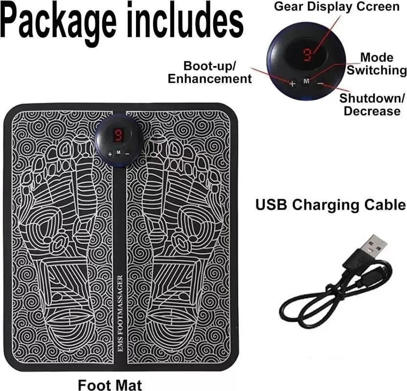 Foot Massager Feet Massage Machine ,Electronic Muscle Stimulator Massage Mat USB Rechargeable Massager (Black) mkp0fp-jd
