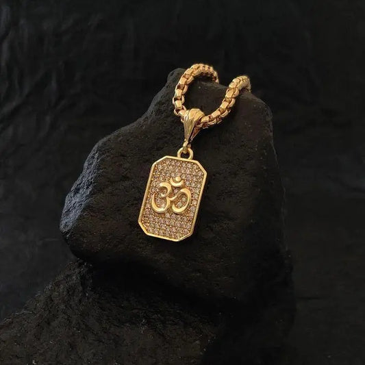 Gold Plated Om Diamond Pendant and Chain mkp0fp-jd