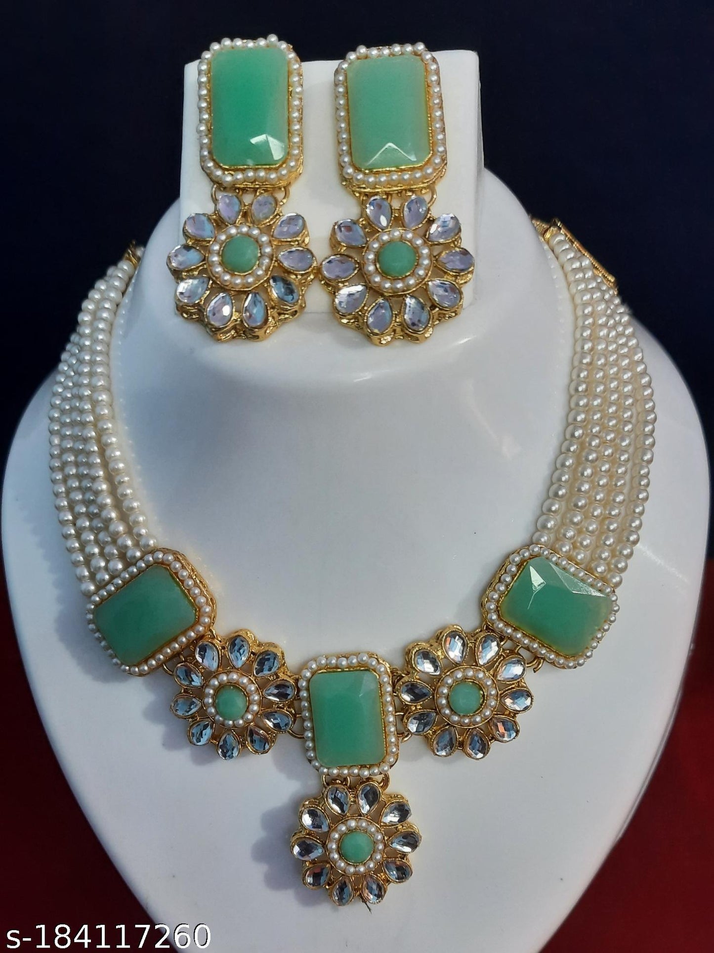 Pearl Multi String Five Layered Rajasthani Style Vintage Necklace Set With Earrings Jewellery For Women & Girls