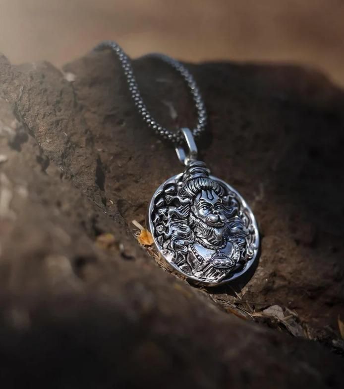 Hanuman Ji Pendant Oxodaised Silver Chain mkp0fp-jd