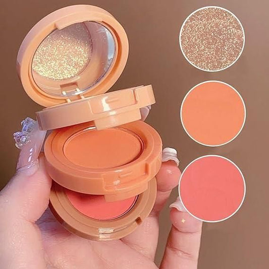 3 in1 Face Blusher + Highlighter with Mini Compact Travel Friendly Palette mkp0fp-jd