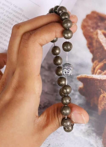 Unisex Pyrite Elastic Bracelet with Lucky Charm mkp0fp-jd