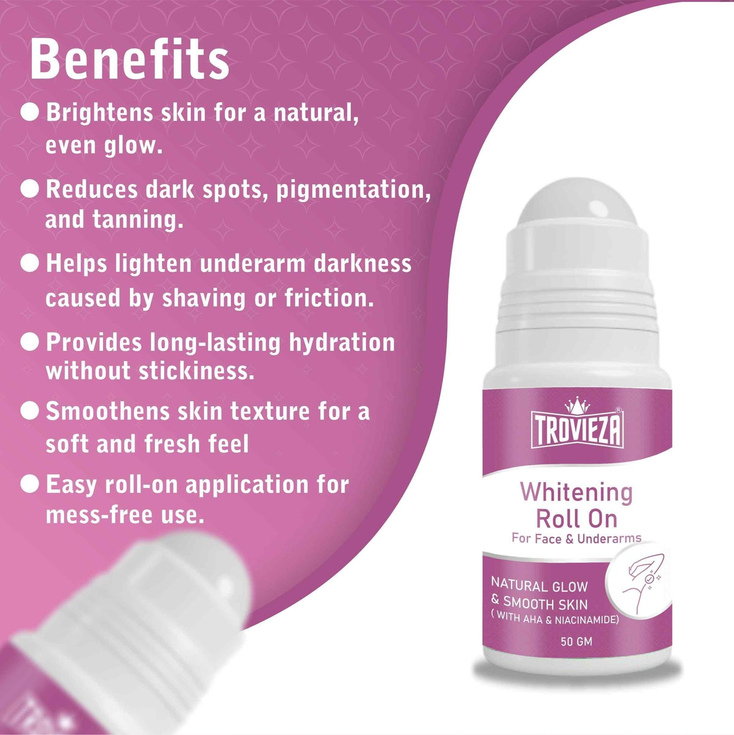 Trovieza Whitening Roll on Cream for Face & Underarm, for Skin Glow & Moisturization, 50gm