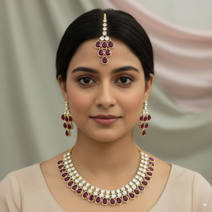 Exquisite Gold-Plated Necklace Set with Square Gemstones and Beads