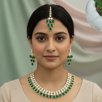 Exquisite Gold-Plated Necklace Set with Square Gemstones and Beads