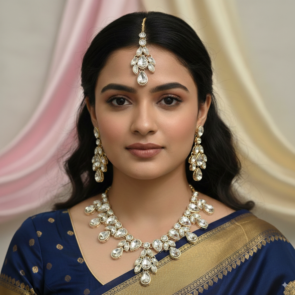 Elegant White and Gold Statement Necklace Set