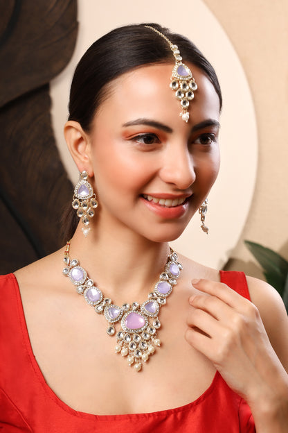 Bridal Choker Necklace & Earrings Set for Women and Girls Embellished with Kundan & Pearl