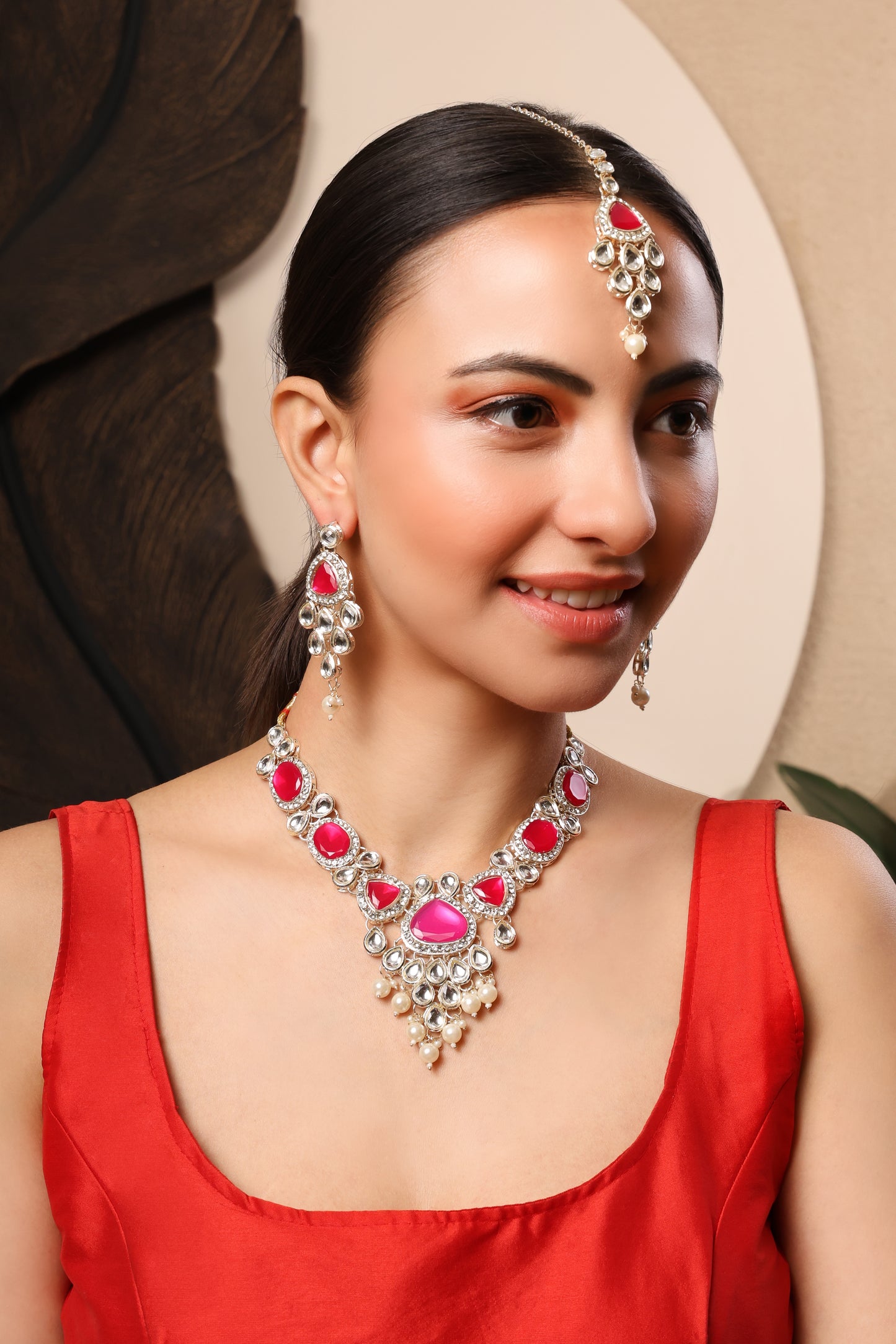 Bridal Choker Necklace & Earrings Set for Women and Girls Embellished with Kundan & Pearl