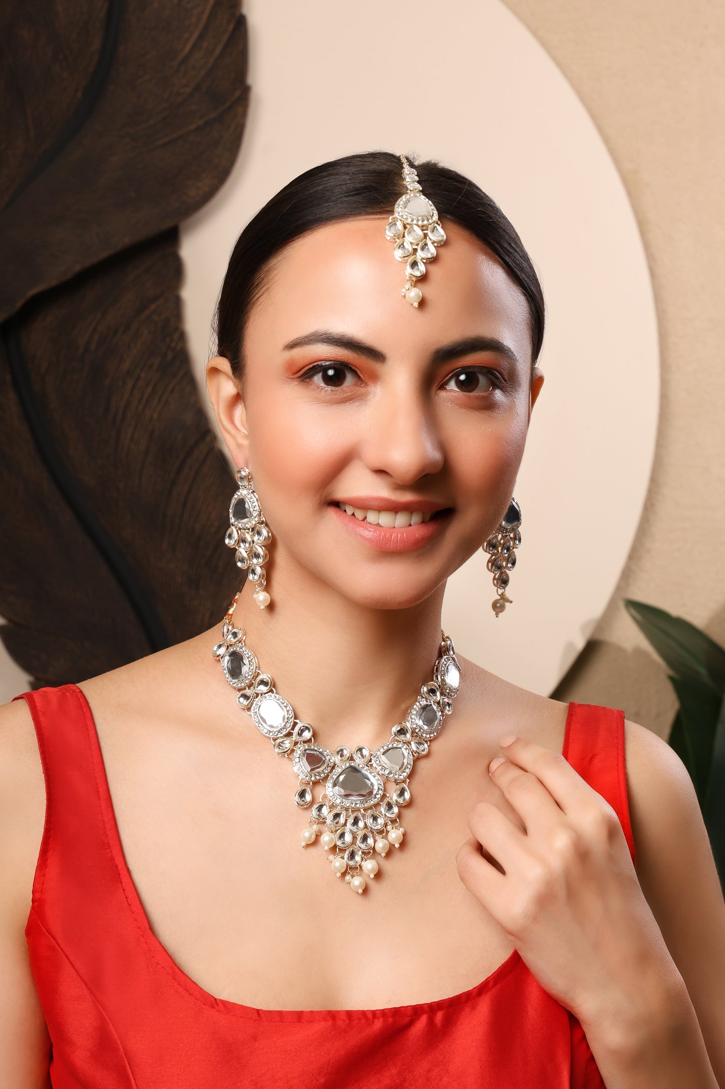 Bridal Choker Necklace & Earrings Set for Women and Girls Embellished with Kundan & Pearl